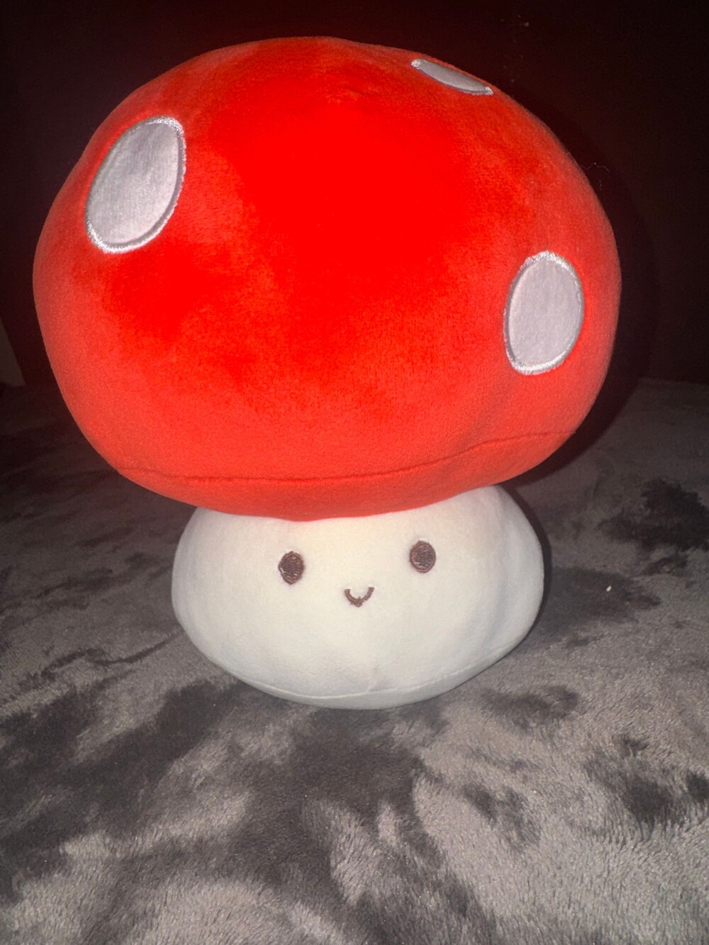 Red Mushroom Plush Toy White Stem Smiling Face Excellent